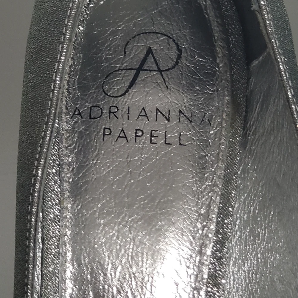 Adrianna Papell Silver Glitter Heel Pumps Sheer Peek A Boo Toe Shoes